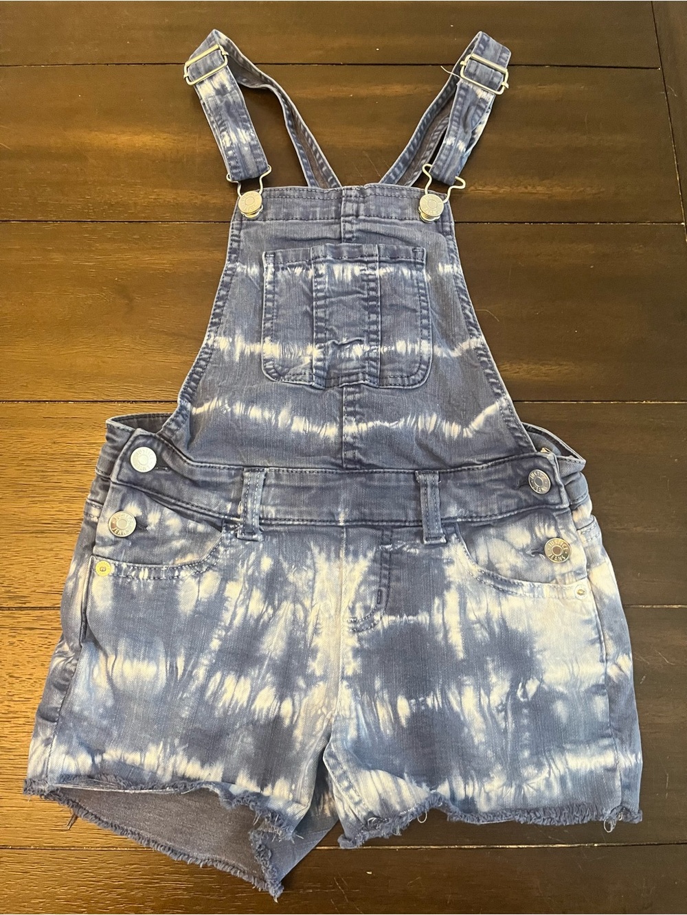 Justice Blue Tie-Dye Denim Overall Shorts